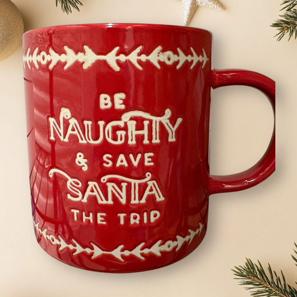 Oversized Red Christmas Mug with Naughty Santa Design